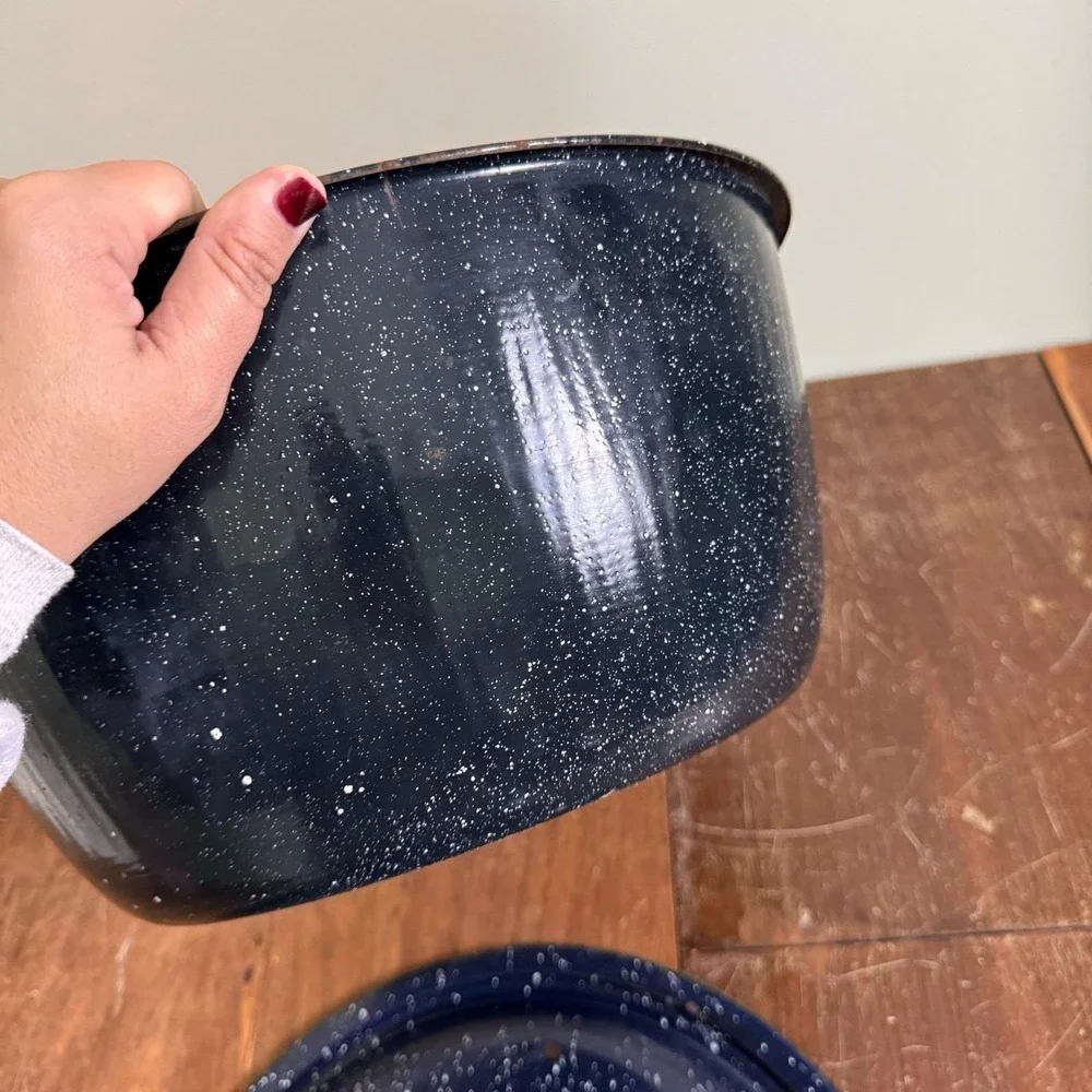 Vintage Graniteware Blue Speckled Cold Packer Water Canning‎ Pot & Lid